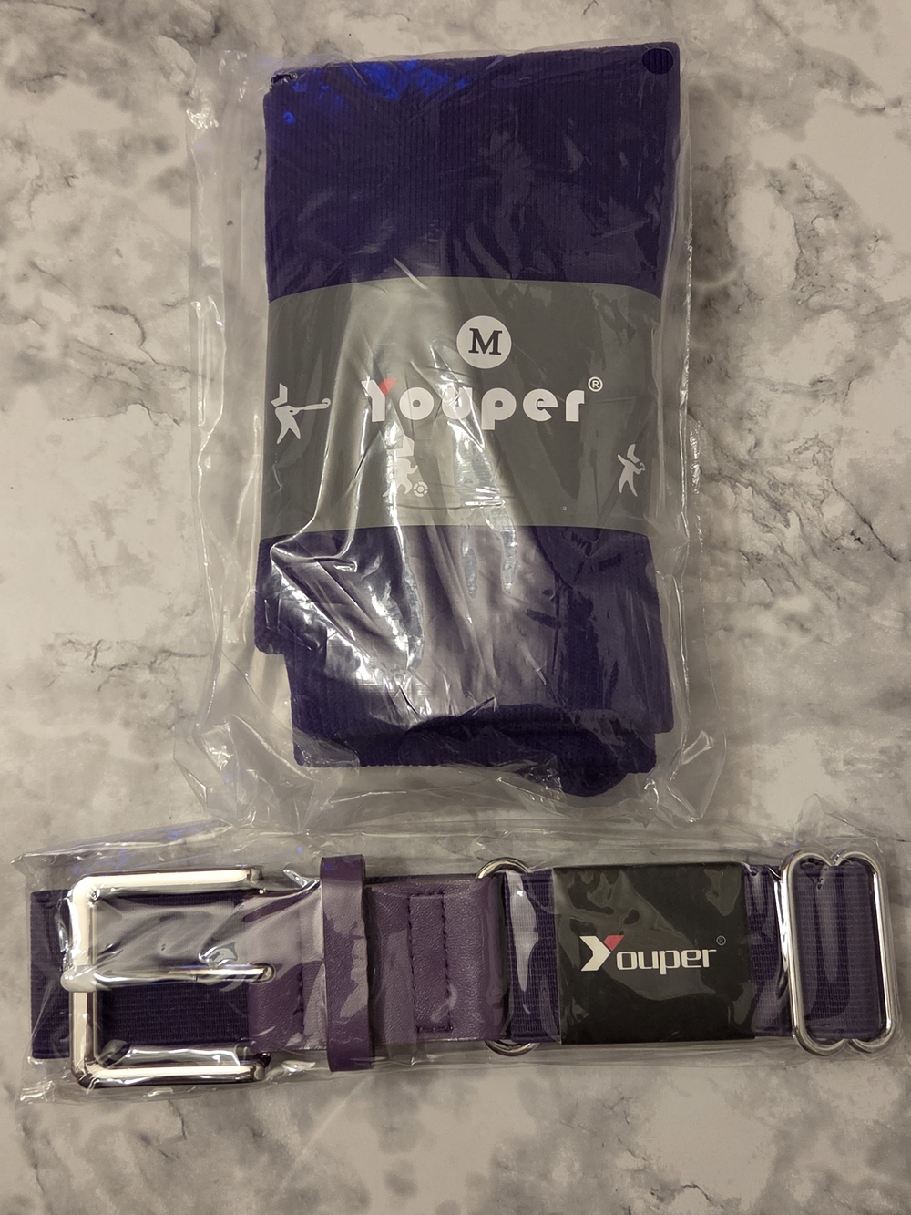 Baseball Softball Socks and Belt Set for Youth - Purple Medium